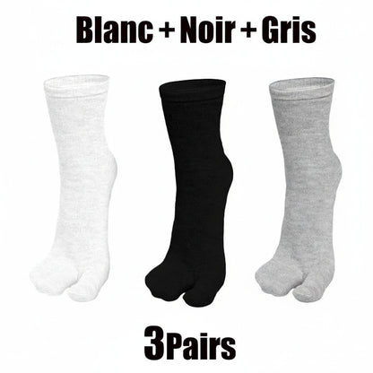 3/6 paires de chaussettes Tabi pour hommes et femmes, style japonais tendance, en coton uni, chaussettes à deux doigts, chaussettes à bout fendu pour kimono, tongs et sandales