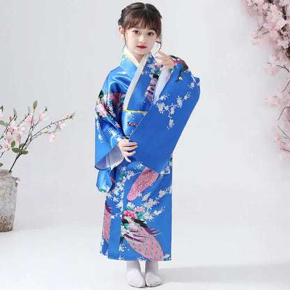 Kimono traditionnel japonais pour enfants, motif paon, pour filles et garçons, idéal pour les spectacles scolaires, thème Sakura, style asiatique
