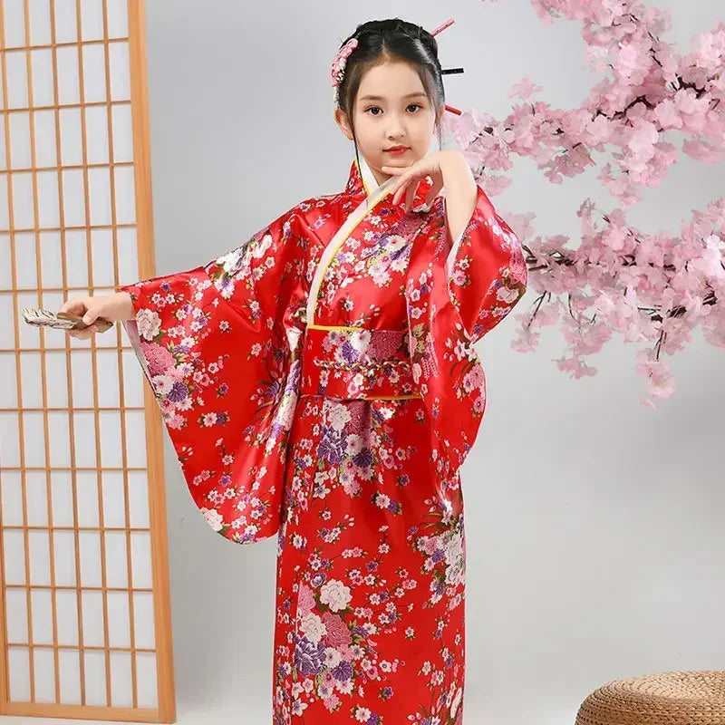 Robe de bain kimono japonaise pour enfants asiatiques, style japonais, robe Yukata paon, Obi, Haori vintage, costume de cosplay Halloween