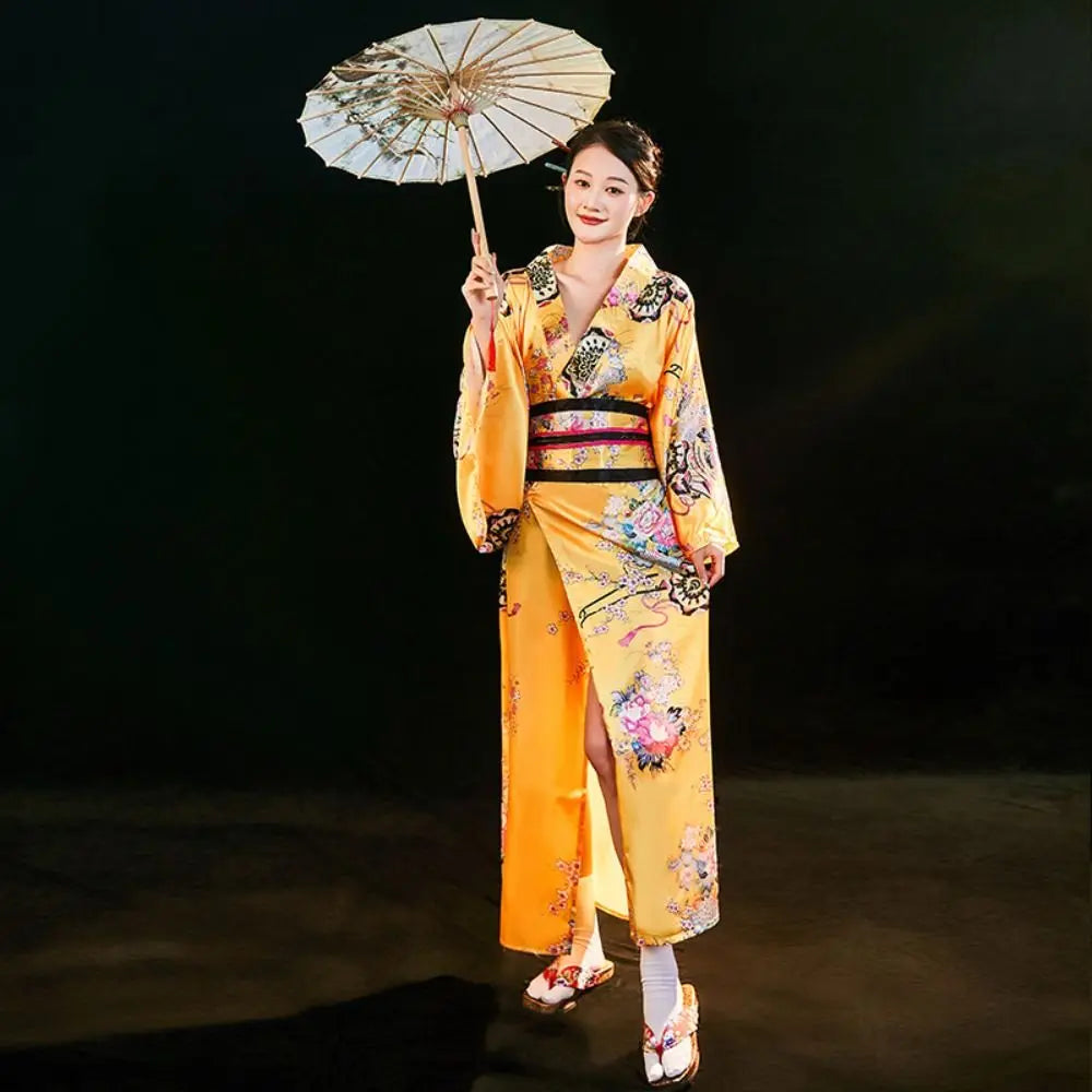 Costume de Cosplay Kimono japonais traditionnel, robe Kimono de Style japonais imprimé Floral Sakura pour fille, élégance asiatique