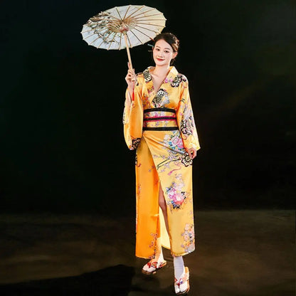 Costume de Cosplay Kimono japonais traditionnel, robe Kimono de Style japonais imprimé Floral Sakura pour fille, élégance asiatique
