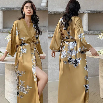 Robe Longue Kimono Imprimé Floral Bohème Chic