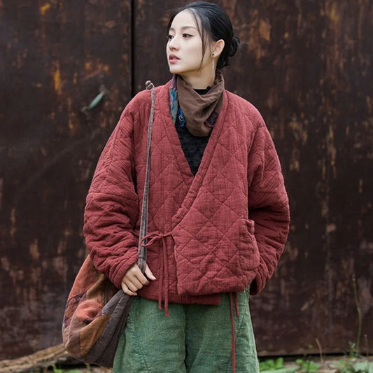 Veste Matelassée Vintage Coton Lin Femme