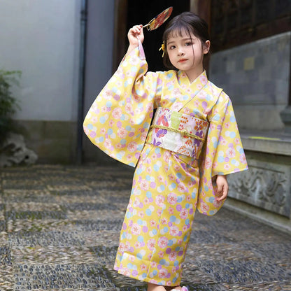 Nouvelle Robe Kimono Yukata Japonaise 2026 pour Filles, Style Rétro à Imprimé Floral avec Obi, Idéale pour Spectacles et Performances Scéniques