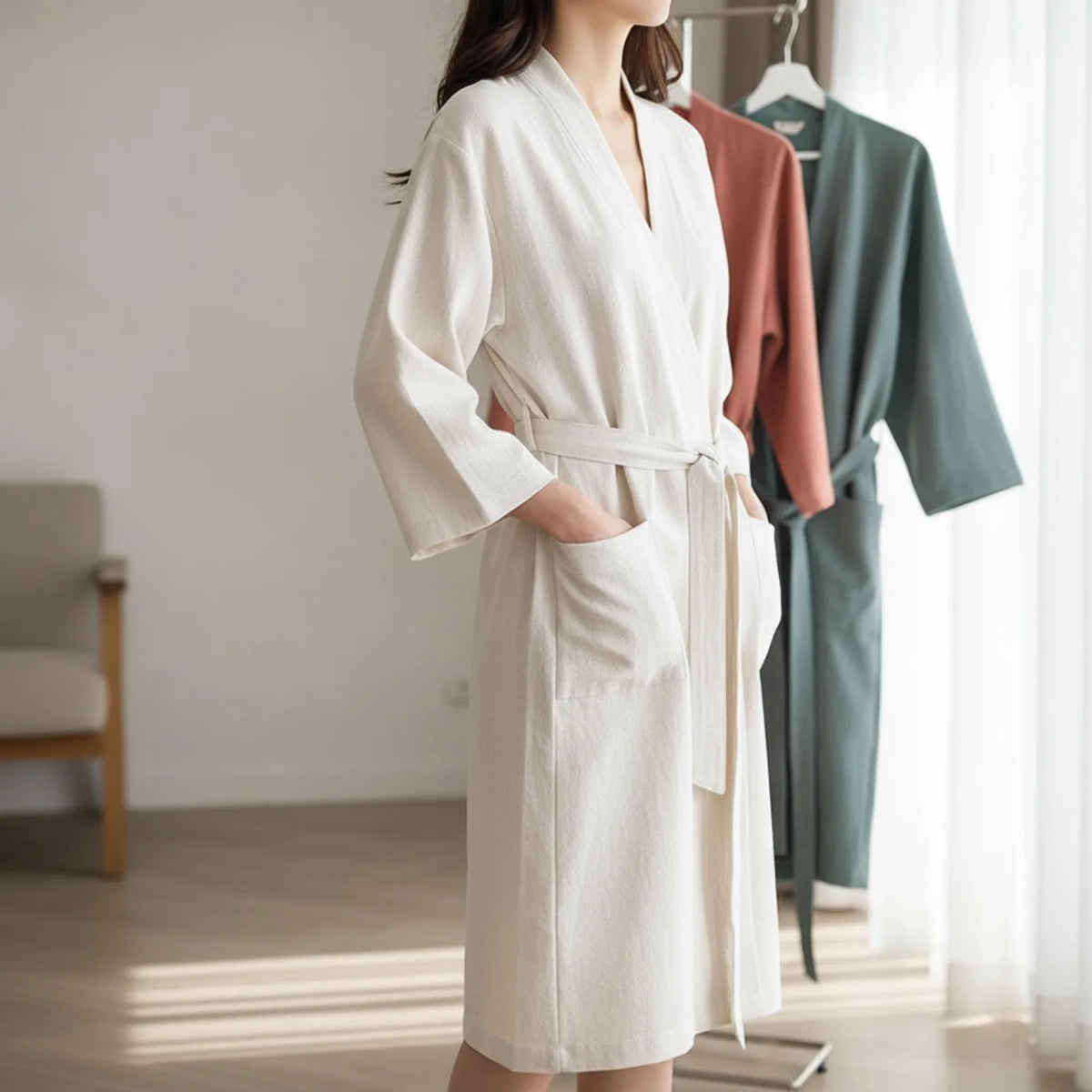 Peignoir Kimono Coton Lin Unisexe