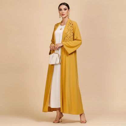Abaya Kimono Dubaï Perlée et Strassée Jaune