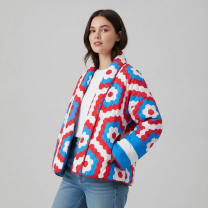 Veste Kimono Matelassée Imprimée Femme