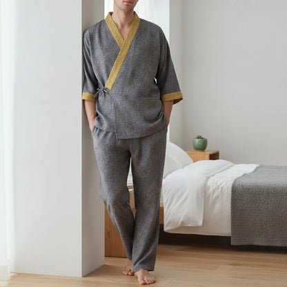 Pyjama Homme Kimono Coton Imprimé Rétro