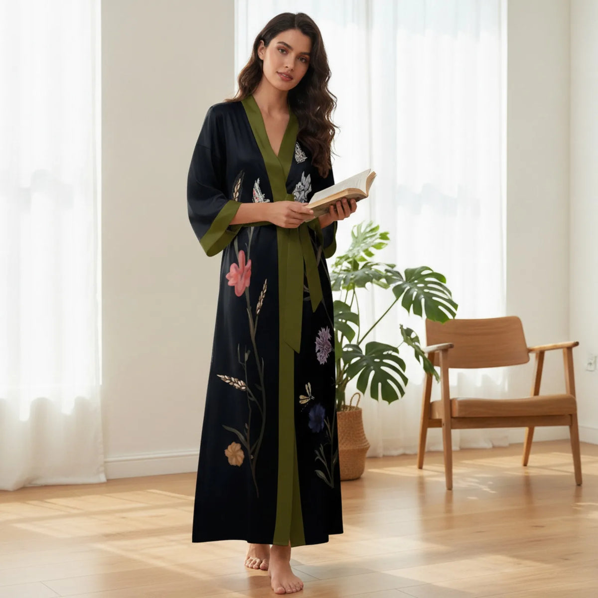 Robe Longue Kimono Imprimé Floral Bohème Chic