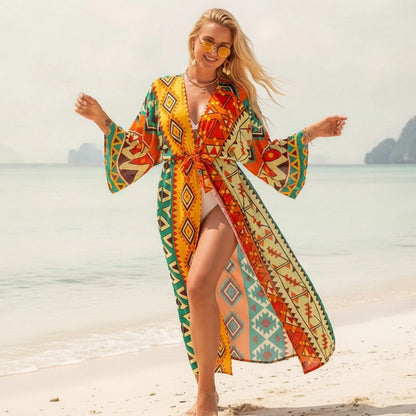 Kimono Long Bohème Imprimé - Chic & Confort Plage
