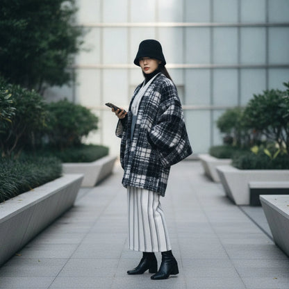 Kimono Haori Hiver Carreaux Fausse Fourrure