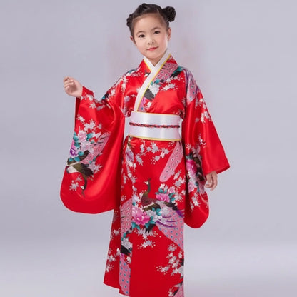 Robe Kimono Enfant Style Vintage Motif Paon