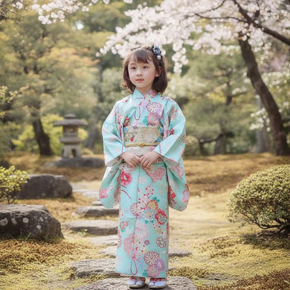 Kimono Yukata Fille Imprimé Floral Rétro