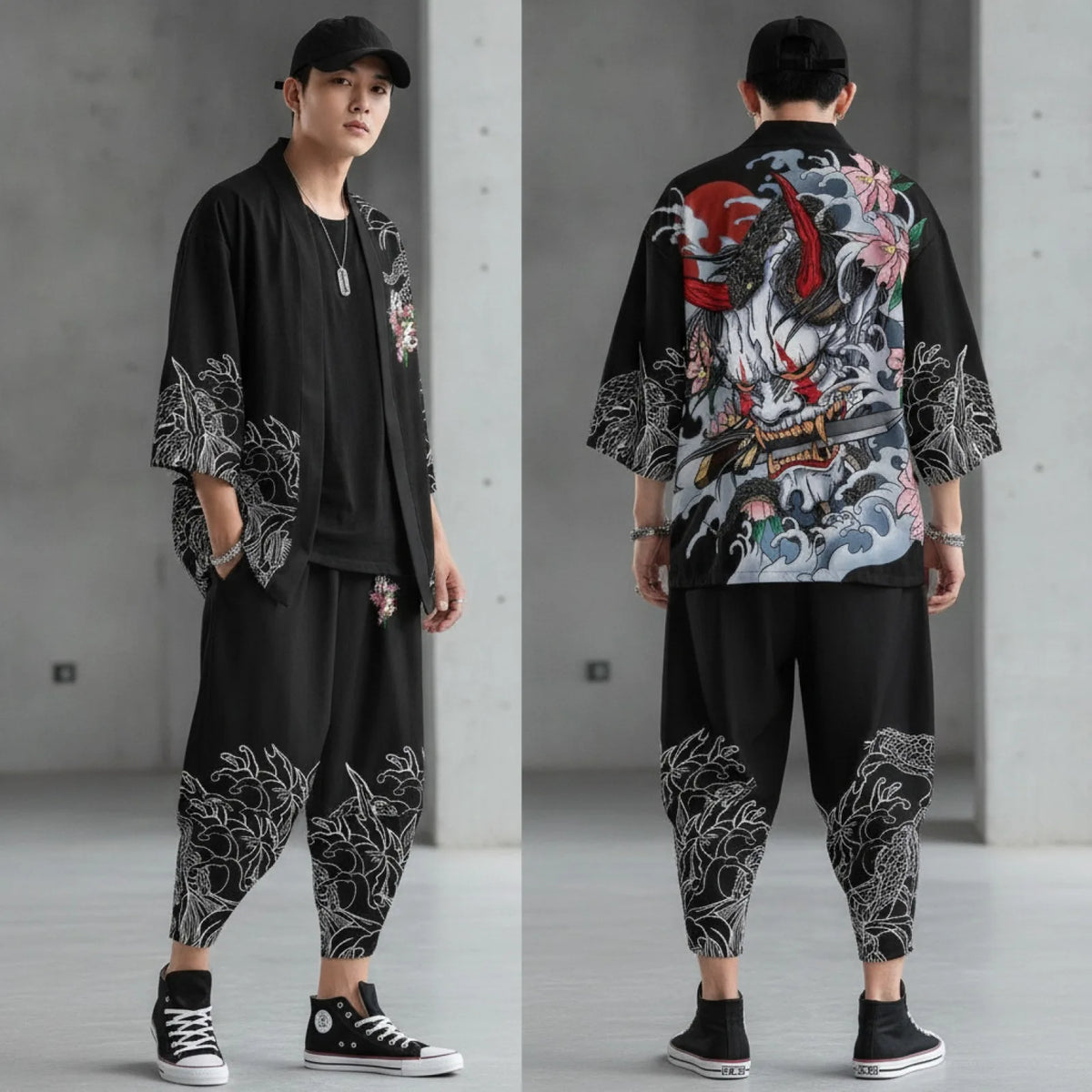Ensemble Kimono Japonais Démon Haori & Pantalon