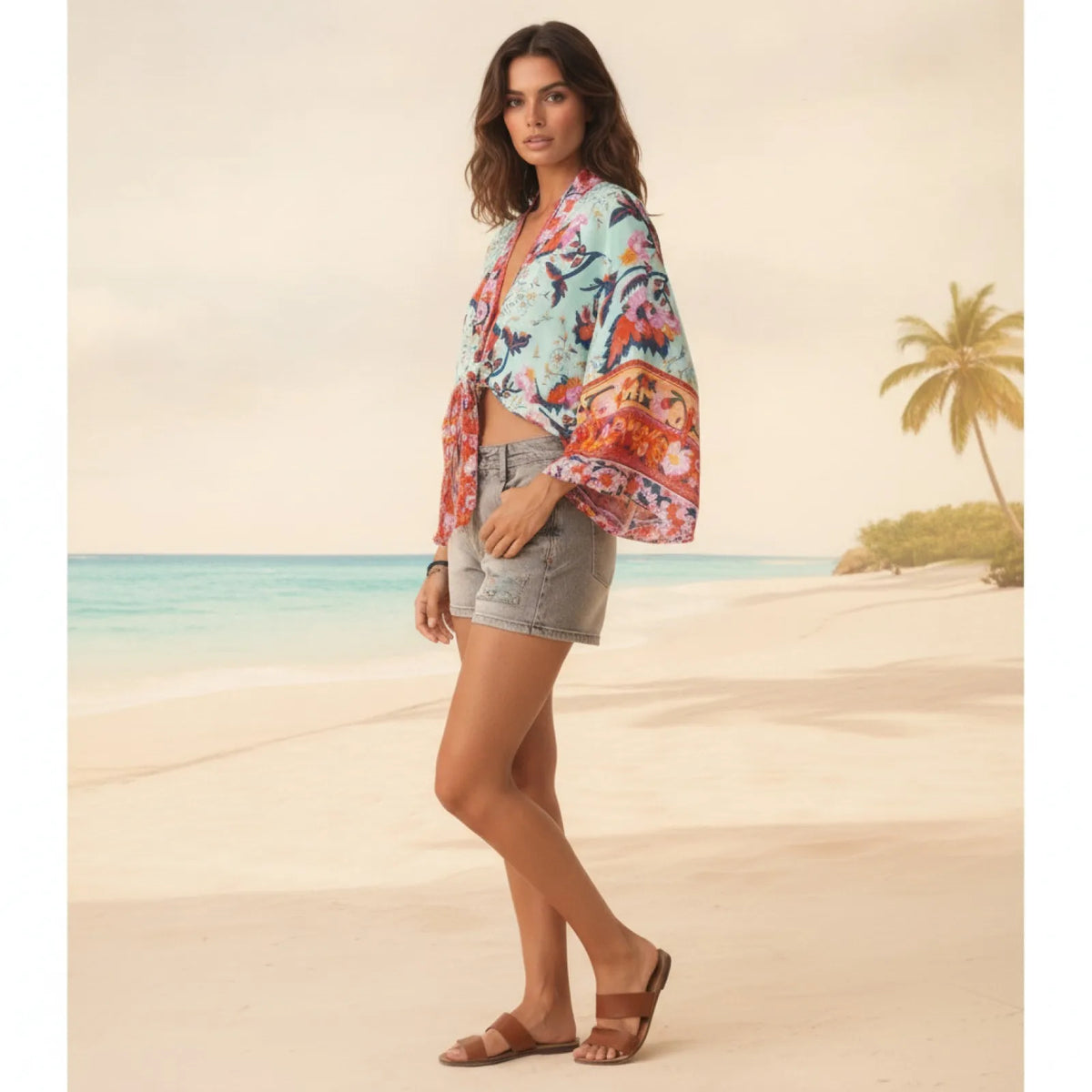 Kimono Bohème Fleuri Court