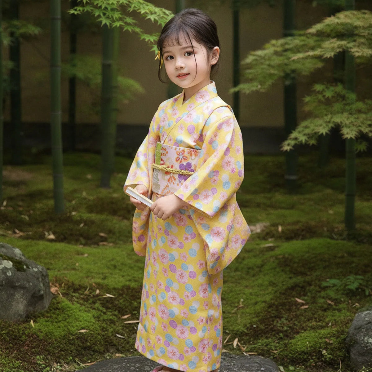 Robe Kimono Yukata Florale Rétro avec Obi