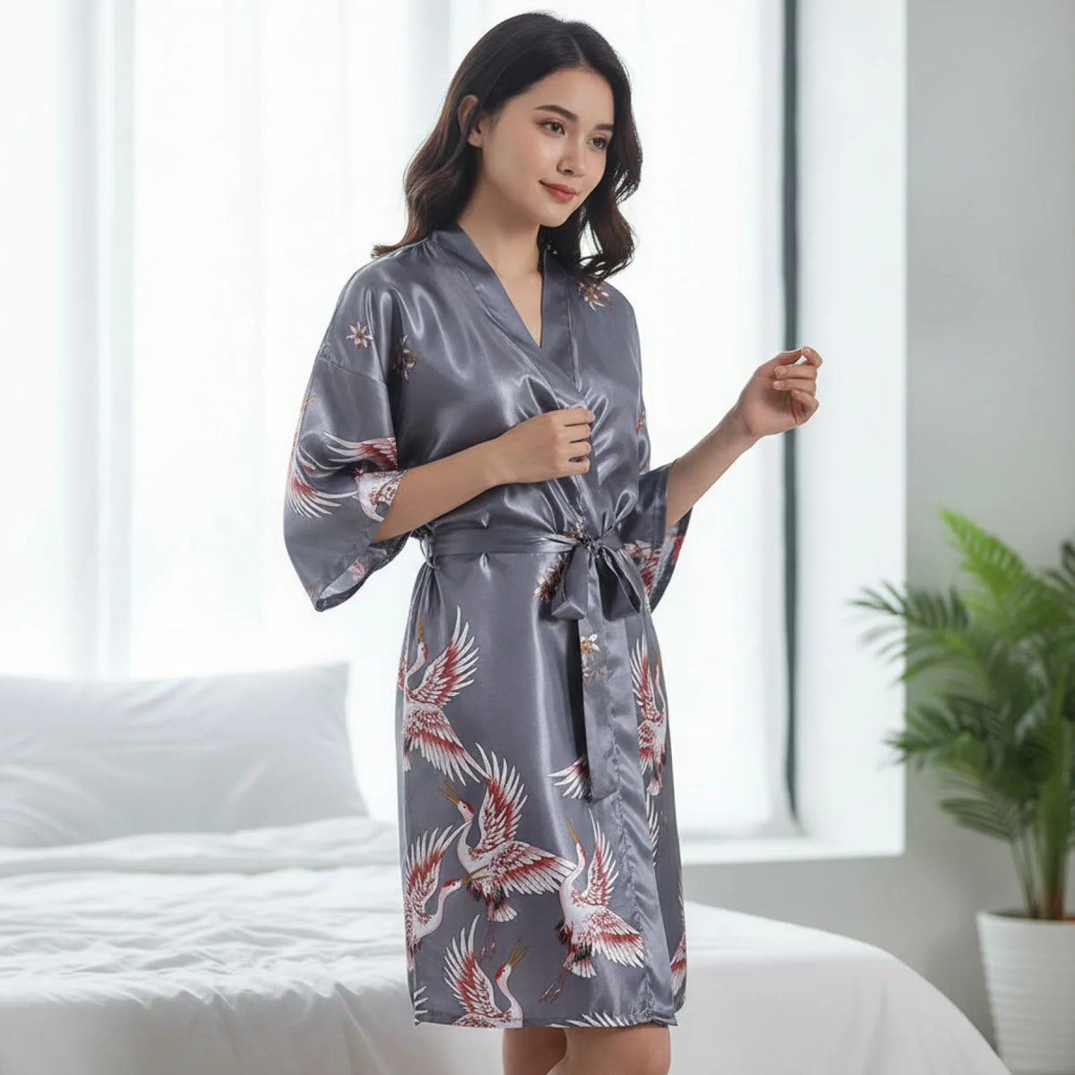 Robe Kimono Soie Florale Courte