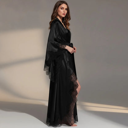 Robe Kimono Longue Satin Soie & Dentelle