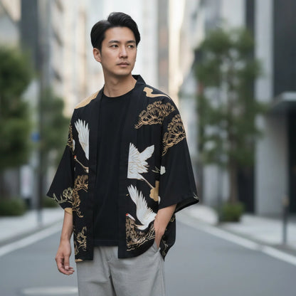 Kimono Cardigan Grue Unisexe Style Japonais