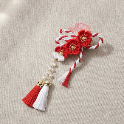 Barrettes Harajuku pour filles, Kimono de style japonais, accessoires pour cheveux en éventail de fleurs de cerisier, glands doux pour filles, pinces à cheveux à Clip latéral