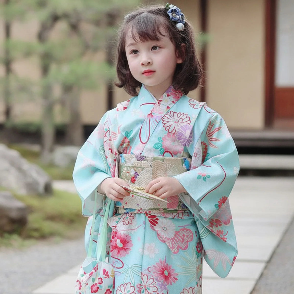 Kimono Yukata Fille Imprimé Floral Rétro