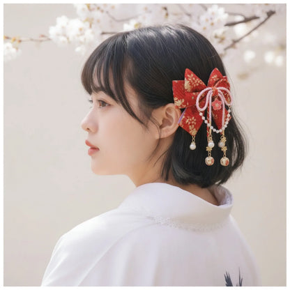 Épingle à Cheveux Pompon Rouge Style Japonais Sakura