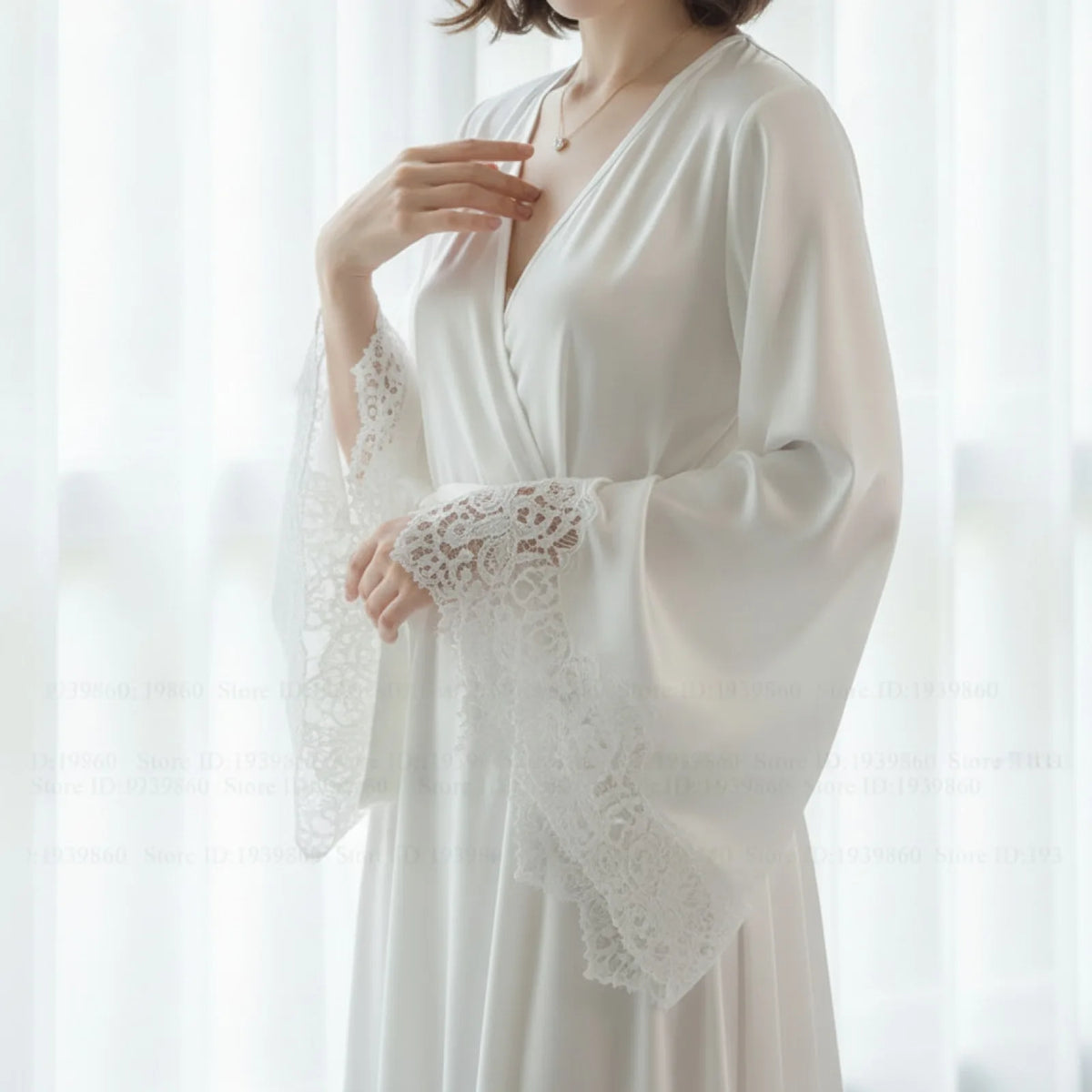 Robe Kimono Longue Soie Glacée & Dentelle