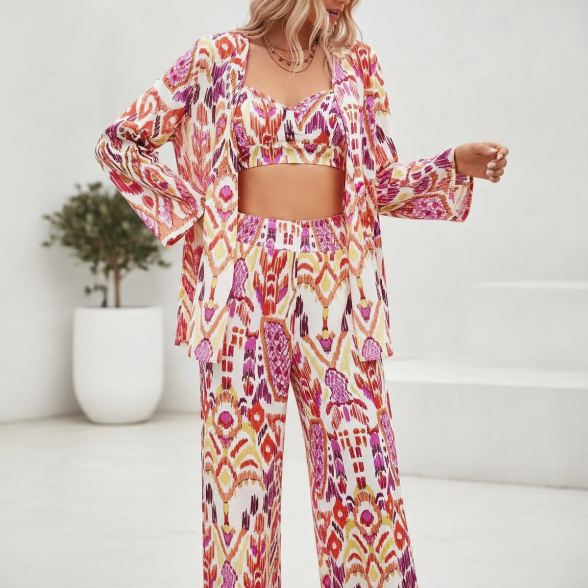 Ensemble Bohème 3 Pièces Imprimé Ikat