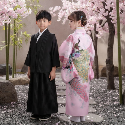 Kimono Enfant Motif Paon Traditionnel Japonais