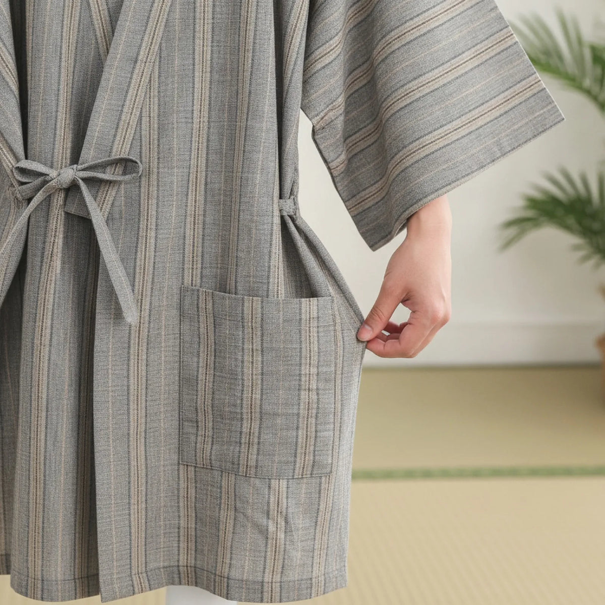 Kimono Homme Vintage Rayé Khaki