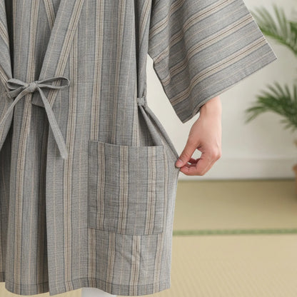 Kimono Homme Vintage Rayé Khaki