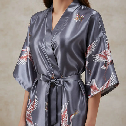 Robe Kimono Soie Florale Courte