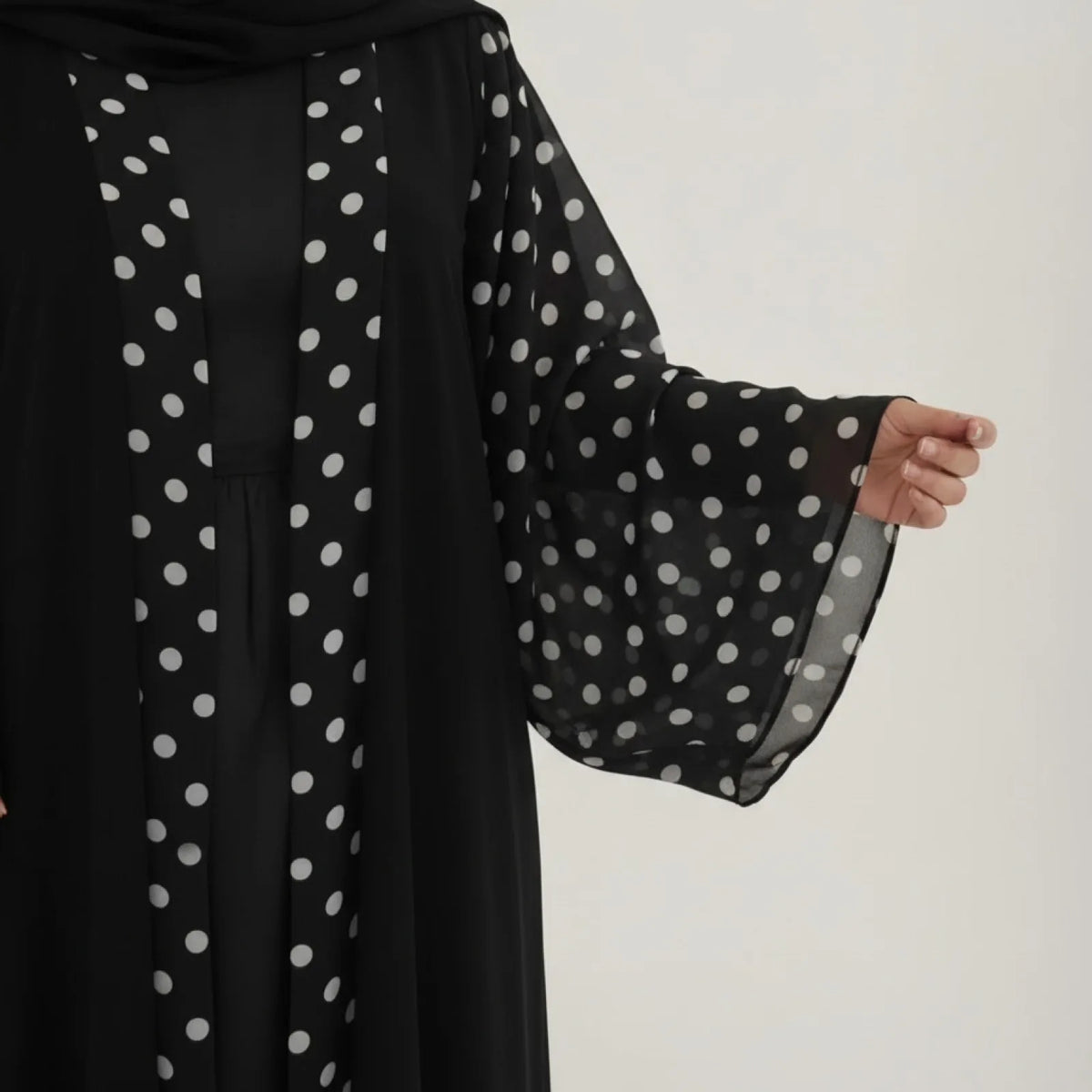 Robe Abaya Cardigan Pois Élégante Moderne