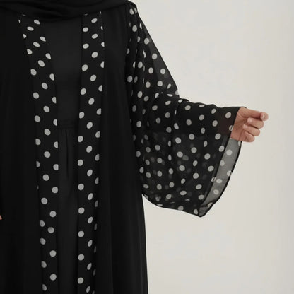 Robe Abaya Cardigan Pois Élégante Moderne