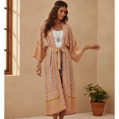 Kimono Bohème Floral Rose Happie Queens
