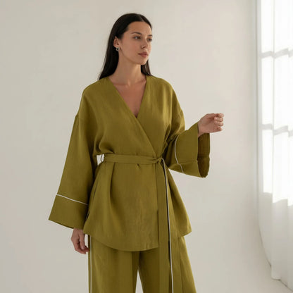 Ensemble Kimono & Pantalon Large en Lin