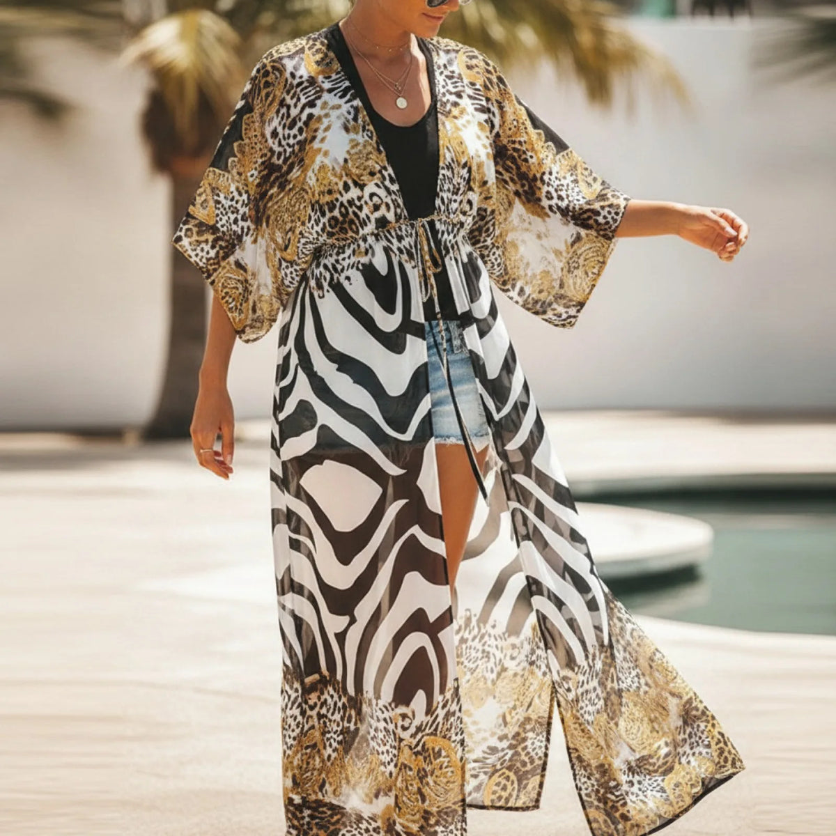 Kimono Léopard Mousseline Long