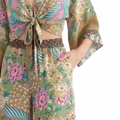 Ensemble Bohème Chic Kimono Fleuri & Pantalon Large