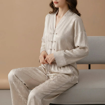 Ensemble Satin Kimono Floral Chinois