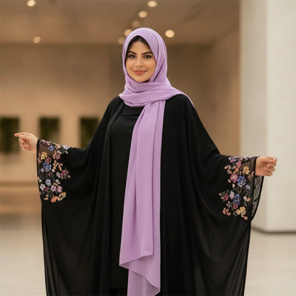 Abaya Kimono Longue Broderie Florale Pailletée
