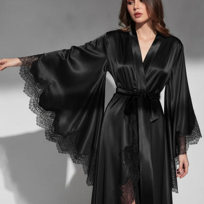 Robe Kimono Longue Satin Soie & Dentelle