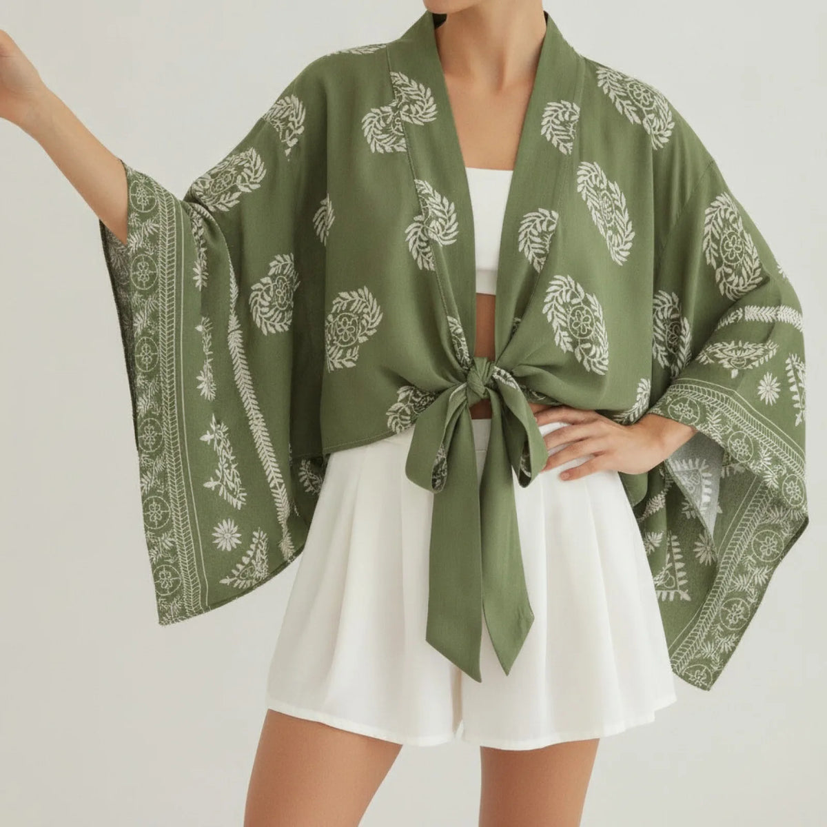 Kimono Bohème Fleuri Manches Chauve-Souris