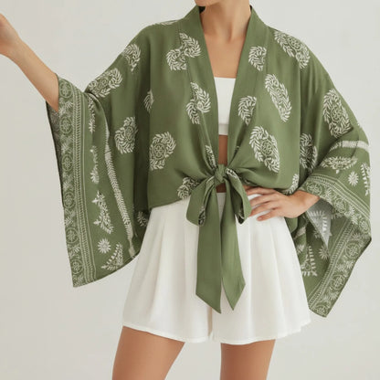 Kimono Bohème Fleuri Manches Chauve-Souris