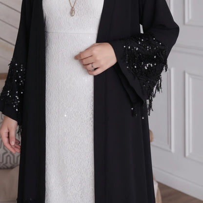 Abaya Luxe Pailletée Noire - Style Dubaï 2024