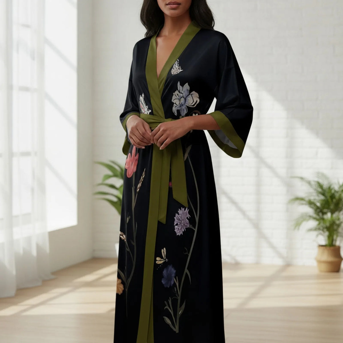 Robe Longue Kimono Imprimé Floral Bohème Chic