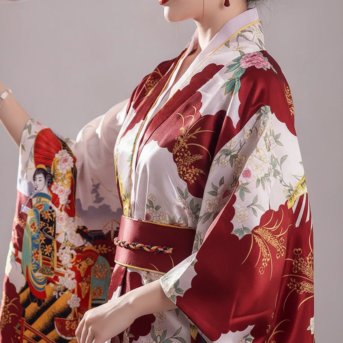 Robe Kimono Yukata Japonaise Bordeaux Fleurs