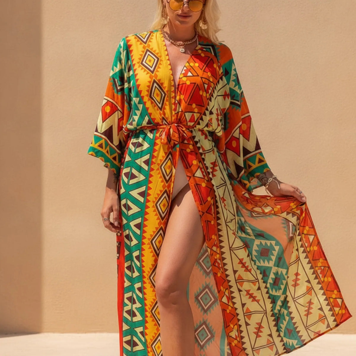 Kimono Long Bohème Imprimé - Chic & Confort Plage