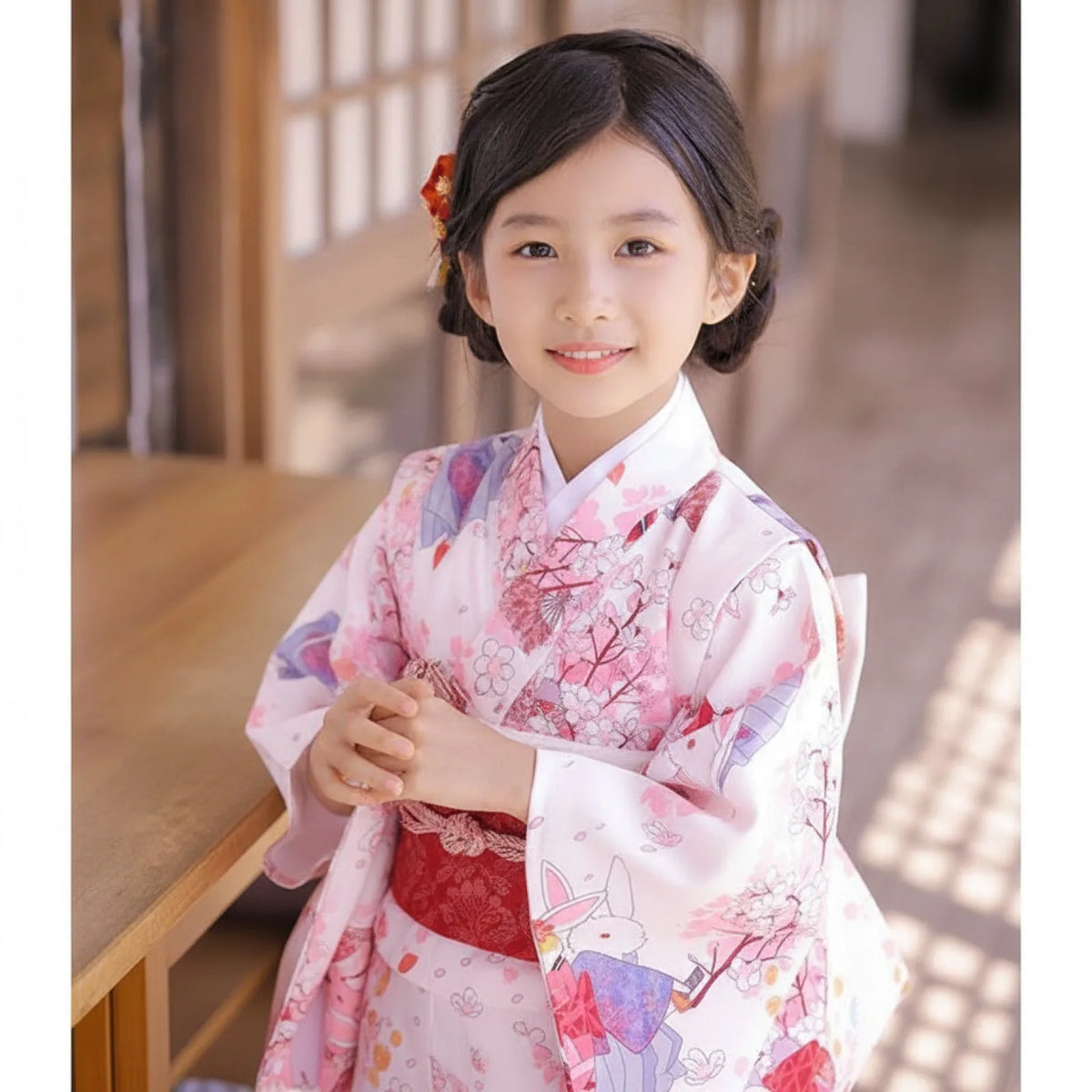Kimono Yukata Enfant Imprimé Floral Japonais