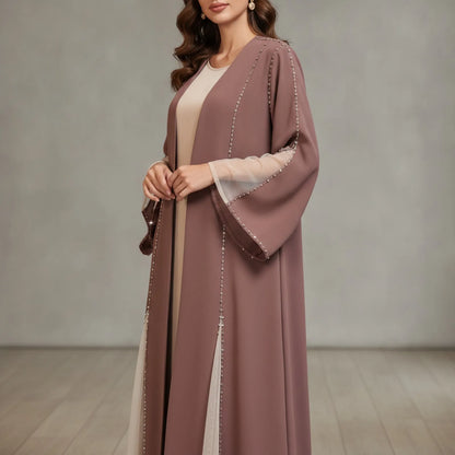 Abaya Kimono Cardigan Strass Coffee