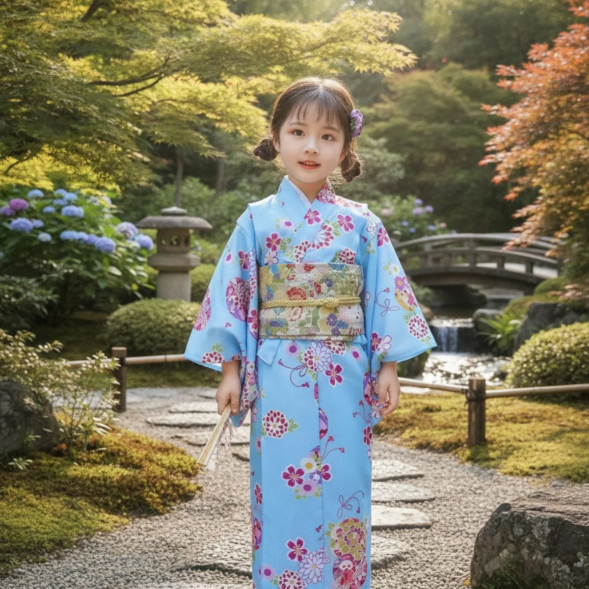 Kimono Yukata Enfant Imprimé Floral Japonais